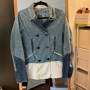 Anthropologie Holding Horses Distressed Western Denim Peacoat Jacket